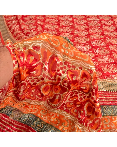 Sanskriti Vintage Bollywood Sarees Pure Georgette Silk Embroidered Sari Fabric, PS-61437-Red-Sequins Work-Pure Georgette Silk-4