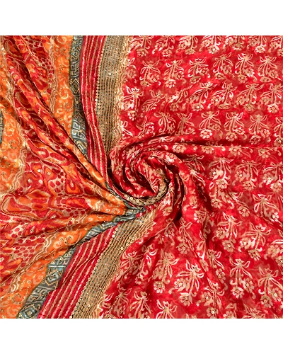 Sanskriti Vintage Bollywood Sarees Pure Georgette Silk Embroidered Sari Fabric, PS-61437-Red-Sequins Work-Pure Georgette Silk-6