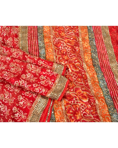 Sanskriti Vintage Bollywood Sarees Pure Georgette Silk Embroidered Sari Fabric, PS-61437-Red-Sequins Work-Pure Georgette Silk-7