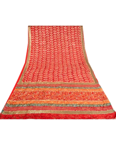 Sanskriti Vintage Bollywood Sarees Pure Georgette Silk Embroidered Sari Fabric, PS-61437-Red-Sequins Work-Pure Georgette Silk-8