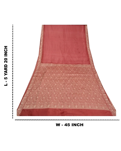 Sanskriti Vintage Dark peach Sarees 100% Pure Silk Woven Sari Craft 5 Yd Fabric, PS-61447-Dark Peach-Woven Work-Pure Silk-1