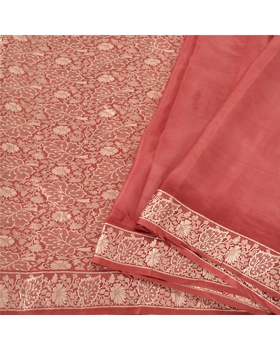Sanskriti Vintage Dark peach Sarees 100% Pure Silk Woven Sari Craft 5 Yd Fabric, PS-61447-Dark Peach-Woven Work-Pure Silk-2