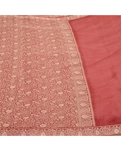 Sanskriti Vintage Dark peach Sarees 100% Pure Silk Woven Sari Craft 5 Yd Fabric, PS-61447-Dark Peach-Woven Work-Pure Silk-4