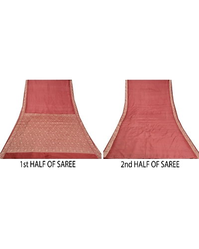 Sanskriti Vintage Dark peach Sarees 100% Pure Silk Woven Sari Craft 5 Yd Fabric, PS-61447-Dark Peach-Woven Work-Pure Silk-6