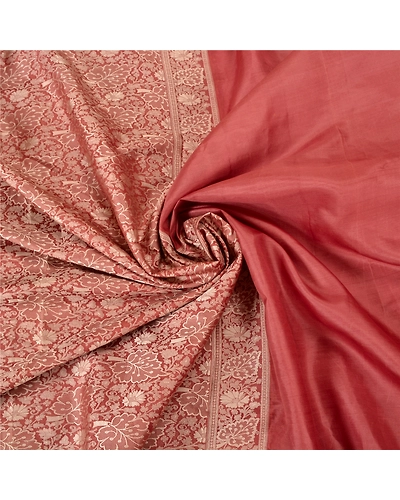 Sanskriti Vintage Dark peach Sarees 100% Pure Silk Woven Sari Craft 5 Yd Fabric, PS-61447-Dark Peach-Woven Work-Pure Silk-7