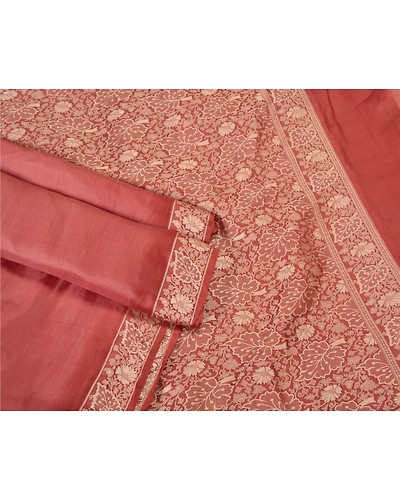 Sanskriti Vintage Dark peach Sarees 100% Pure Silk Woven Sari Craft 5 Yd Fabric, PS-61447-Dark Peach-Woven Work-Pure Silk-8