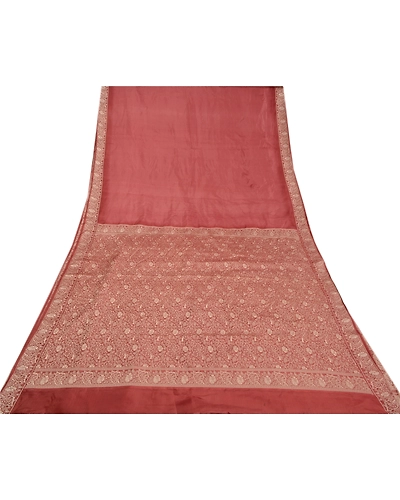 Sanskriti Vintage Dark peach Sarees 100% Pure Silk Woven Sari Craft 5 Yd Fabric, PS-61447-Dark Peach-Woven Work-Pure Silk-9