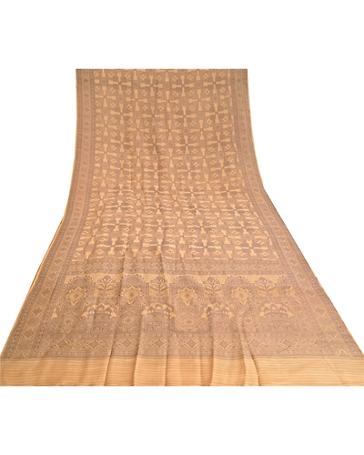 Sanskriti Vintage Brown Sarees 100% Pure Silk Woven Premium Sari Craft Fabric, PS-61481-Brown-Woven Work-Pure Silk-9