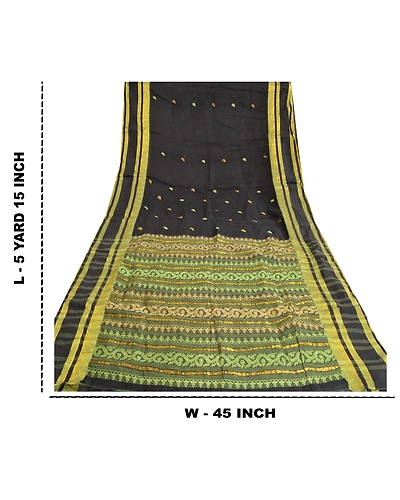 Sanskriti Vintage Black Sarees 100% Pure Cotton Woven Premium Sari Craft Fabric, PS-61486-Black-Woven Work-Pure Cotton-1