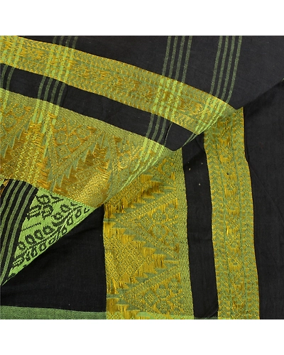 Sanskriti Vintage Black Sarees 100% Pure Cotton Woven Premium Sari Craft Fabric, PS-61486-Black-Woven Work-Pure Cotton-2