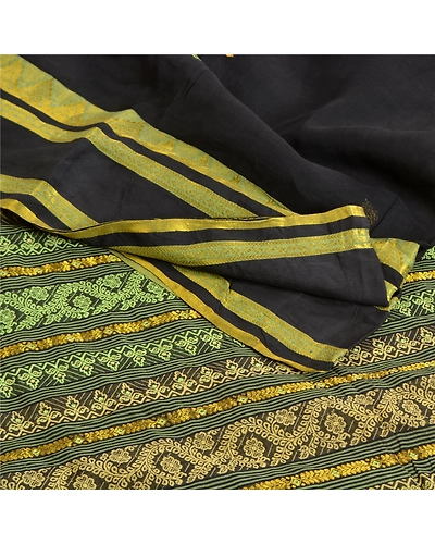 Sanskriti Vintage Black Sarees 100% Pure Cotton Woven Premium Sari Craft Fabric, PS-61486-Black-Woven Work-Pure Cotton-4