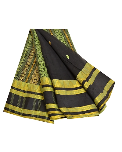 Sanskriti Vintage Black Sarees 100% Pure Cotton Woven Premium Sari Craft Fabric, PS-61486-Black-Woven Work-Pure Cotton-7