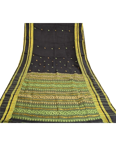 Sanskriti Vintage Black Sarees 100% Pure Cotton Woven Premium Sari Craft Fabric, PS-61486-Black-Woven Work-Pure Cotton-8