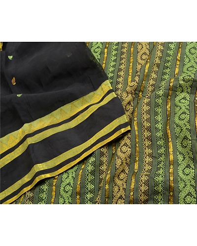 Sanskriti Vintage Black Sarees 100% Pure Cotton Woven Premium Sari Craft Fabric, PS-61486-Black-Woven Work-Pure Cotton-9