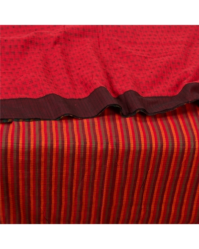 Sanskriti Vintage Red Indian Sarees 100% Pure Cotton Woven Sari 5 Yard Fabric, PS-61488-Red-Woven Work-Pure Cotton-2