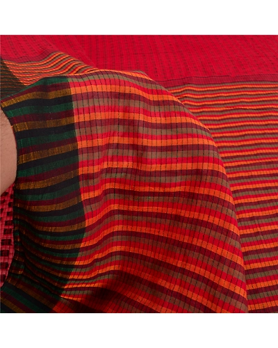Sanskriti Vintage Red Indian Sarees 100% Pure Cotton Woven Sari 5 Yard Fabric, PS-61488-Red-Woven Work-Pure Cotton-5