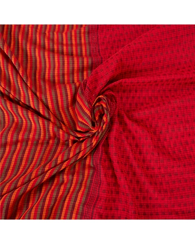 Sanskriti Vintage Red Indian Sarees 100% Pure Cotton Woven Sari 5 Yard Fabric, PS-61488-Red-Woven Work-Pure Cotton-7
