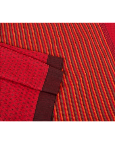 Sanskriti Vintage Red Indian Sarees 100% Pure Cotton Woven Sari 5 Yard Fabric, PS-61488-Red-Woven Work-Pure Cotton-8
