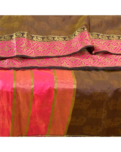 Sanskriti Vintage Pink Sarees Art Silk Woven Zari Premium Sari Peacock Fabric, PS-61489-Pink &amp; Shade Of Purple-Woven Work-Art Silk-2