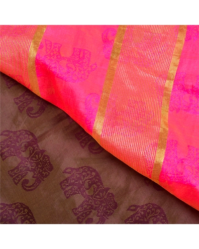 Sanskriti Vintage Pink Sarees Art Silk Woven Zari Premium Sari Peacock Fabric, PS-61489-Pink &amp; Shade Of Purple-Woven Work-Art Silk-3