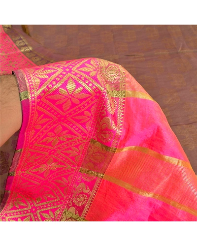 Sanskriti Vintage Pink Sarees Art Silk Woven Zari Premium Sari Peacock Fabric, PS-61489-Pink &amp; Shade Of Purple-Woven Work-Art Silk-5
