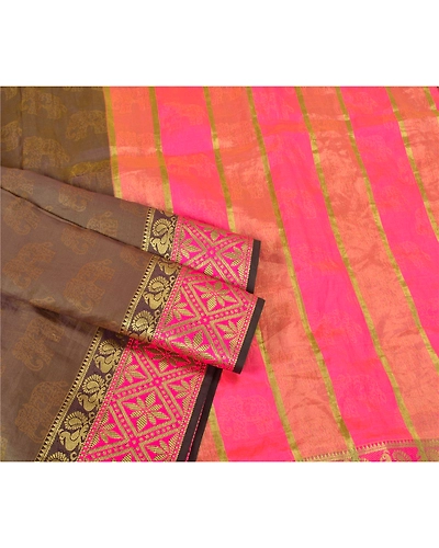 Sanskriti Vintage Pink Sarees Art Silk Woven Zari Premium Sari Peacock Fabric, PS-61489-Pink &amp; Shade Of Purple-Woven Work-Art Silk-8