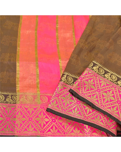 Sanskriti Vintage Pink Sarees Art Silk Woven Zari Premium Sari Peacock Fabric, PS-61489-Pink &amp; Shade Of Purple-Woven Work-Art Silk-10