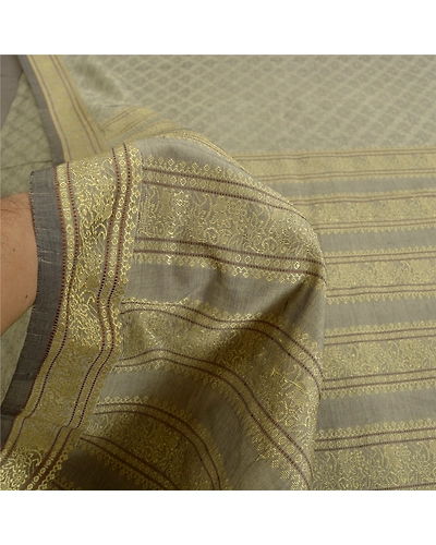 Sanskriti Vintage Grey Indian Sarees Art Silk Woven Premium Sari Craft Fabric, PS-61508-Grey-Woven Work-Art Silk-5