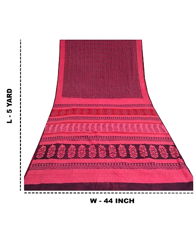 Sanskriti Vintage Pink Sarees 100% Pure Cotton Block Printed Premium Sari Fabric, PS-61536-Pink &amp; Dark Purple-Block Printed Work-Pure Cotton-1