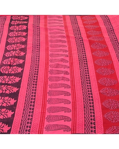 Sanskriti Vintage Pink Sarees 100% Pure Cotton Block Printed Premium Sari Fabric, PS-61536-Pink &amp; Dark Purple-Block Printed Work-Pure Cotton-4