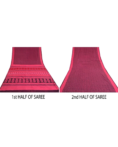 Sanskriti Vintage Pink Sarees 100% Pure Cotton Block Printed Premium Sari Fabric, PS-61536-Pink &amp; Dark Purple-Block Printed Work-Pure Cotton-6