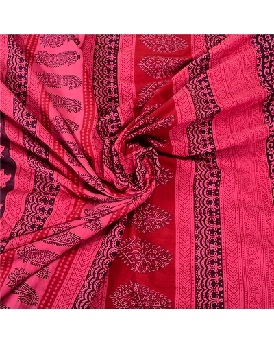 Sanskriti Vintage Pink Sarees 100% Pure Cotton Block Printed Premium Sari Fabric, PS-61536-Pink &amp; Dark Purple-Block Printed Work-Pure Cotton-7