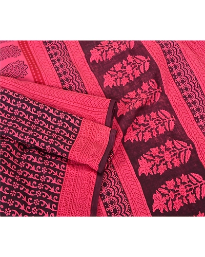 Sanskriti Vintage Pink Sarees 100% Pure Cotton Block Printed Premium Sari Fabric, PS-61536-Pink &amp; Dark Purple-Block Printed Work-Pure Cotton-8