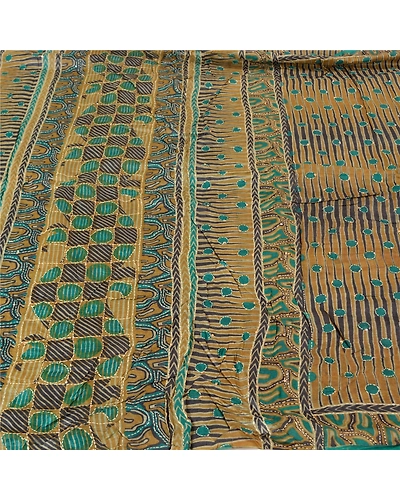 Sanskriti Vintage Green Sarees 100% Pure Silk Hand Beaded Kantha Sari Fabric, PS-61542-Shade Of Green-Thread Work-Pure Silk-4