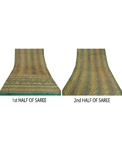 Sanskriti Vintage Green Sarees 100% Pure Silk Hand Beaded Kantha Sari Fabric, PS-61542-Shade Of Green-Thread Work-Pure Silk-6