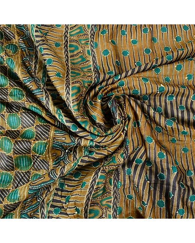 Sanskriti Vintage Green Sarees 100% Pure Silk Hand Beaded Kantha Sari Fabric, PS-61542-Shade Of Green-Thread Work-Pure Silk-7