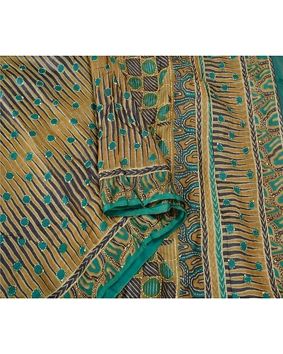 Sanskriti Vintage Green Sarees 100% Pure Silk Hand Beaded Kantha Sari Fabric, PS-61542-Shade Of Green-Thread Work-Pure Silk-10