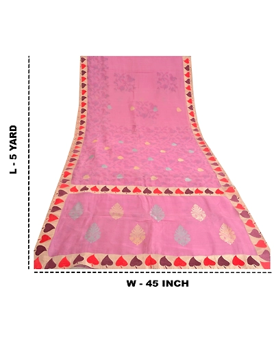 Sanskriti Vintage Pink Sarees 100% Pure Organza Silk Hand-Woven Tant Sari Fabric, PS-61550-Pink-Woven Work-Pure Organza Silk-1