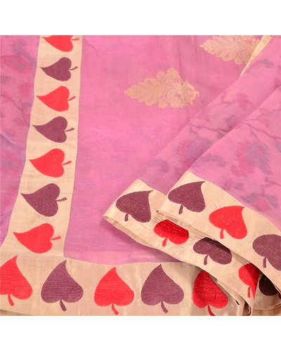 Sanskriti Vintage Pink Sarees 100% Pure Organza Silk Hand-Woven Tant Sari Fabric, PS-61550-Pink-Woven Work-Pure Organza Silk-10