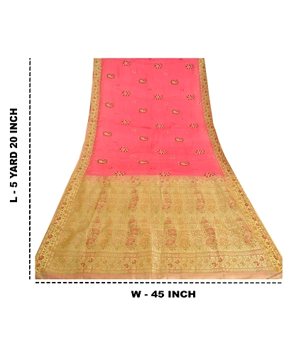 Sanskriti Vintage Pink Sarees Pure Silk Embroidered Woven Premium Sari Fabric, PS-61568-Pink &amp; Peach-Woven Work-Pure Silk-1