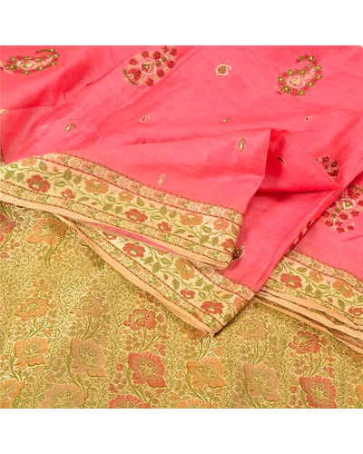 Sanskriti Vintage Pink Sarees Pure Silk Embroidered Woven Premium Sari Fabric, PS-61568-Pink &amp; Peach-Woven Work-Pure Silk-2