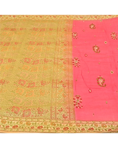 Sanskriti Vintage Pink Sarees Pure Silk Embroidered Woven Premium Sari Fabric, PS-61568-Pink &amp; Peach-Woven Work-Pure Silk-4