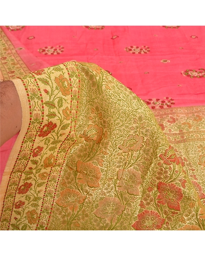 Sanskriti Vintage Pink Sarees Pure Silk Embroidered Woven Premium Sari Fabric, PS-61568-Pink &amp; Peach-Woven Work-Pure Silk-5