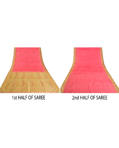 Sanskriti Vintage Pink Sarees Pure Silk Embroidered Woven Premium Sari Fabric, PS-61568-Pink &amp; Peach-Woven Work-Pure Silk-6