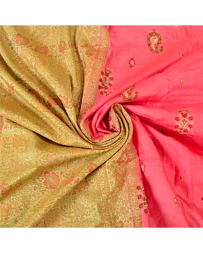Sanskriti Vintage Pink Sarees Pure Silk Embroidered Woven Premium Sari Fabric, PS-61568-Pink &amp; Peach-Woven Work-Pure Silk-7