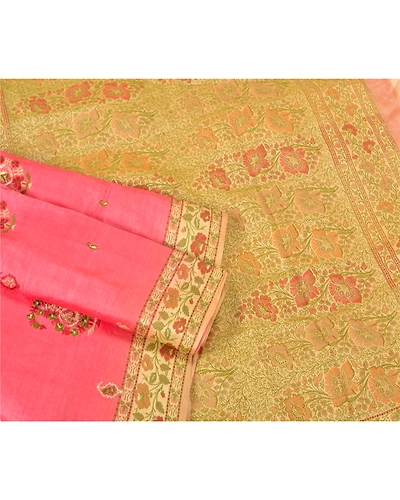 Sanskriti Vintage Pink Sarees Pure Silk Embroidered Woven Premium Sari Fabric, PS-61568-Pink &amp; Peach-Woven Work-Pure Silk-8