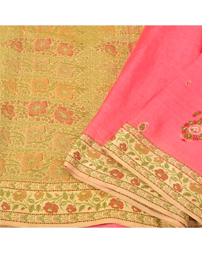Sanskriti Vintage Pink Sarees Pure Silk Embroidered Woven Premium Sari Fabric, PS-61568-Pink &amp; Peach-Woven Work-Pure Silk-10