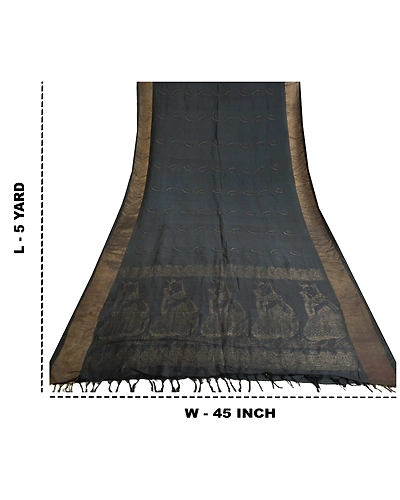 Sanskriti Vintage Black Sarees 100% Pure Silk Woven Zari Premium Sari Fabric, PS-61573-Black-Zari Work-Pure Silk-1