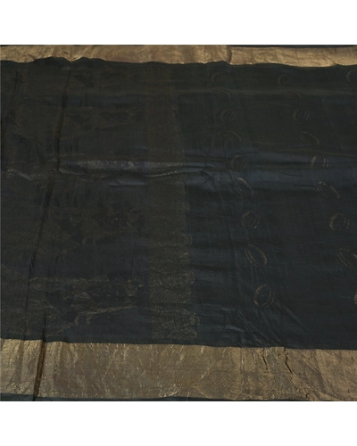 Sanskriti Vintage Black Sarees 100% Pure Silk Woven Zari Premium Sari Fabric, PS-61573-Black-Zari Work-Pure Silk-4