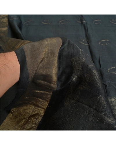 Sanskriti Vintage Black Sarees 100% Pure Silk Woven Zari Premium Sari Fabric, PS-61573-Black-Zari Work-Pure Silk-5